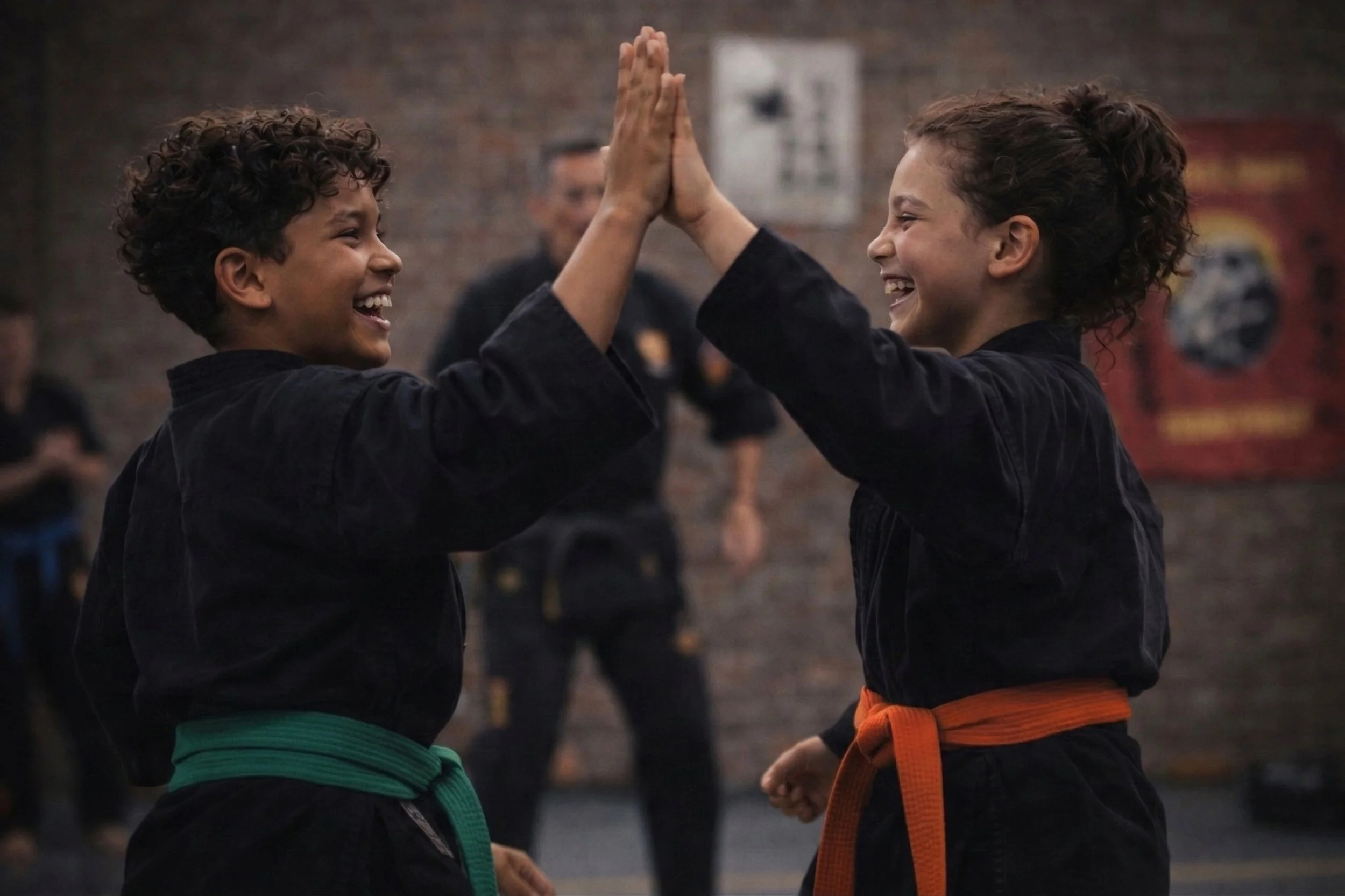 Kinderen die elkaar high-fiven tijdens de training
