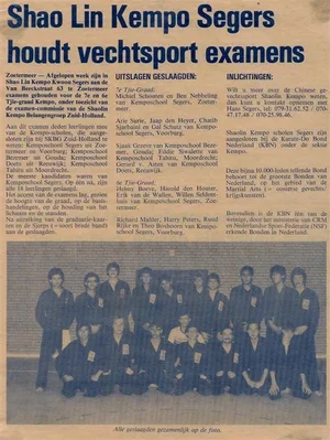 Krantenartikel 1982 - Streekblad - Segers houdt vechtsport examens