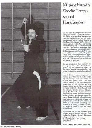Krantenartikel 1983 - 10-jarig bestaan Shaolin Kempo School Hans Segers
