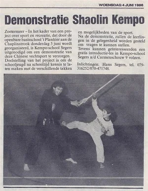 Krantenartikel 1986 - Demonstratie Shaolin Kempo