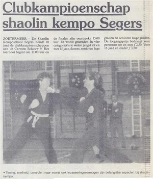 Krantenartikel 1988 - Streekblad - Clubkampioenschap Shaolin Kempo Segers