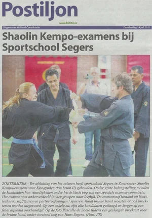 Krantenartikel 2011 - De Postiljon - Shaolin Kempo examens bij Sportschool Segers