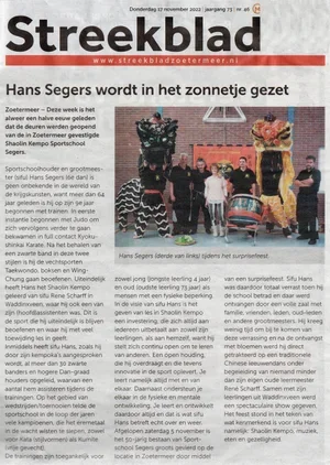 Krantenartikel 2022 - Streekblad - Hans Segers wordt in het zonnetje gezet